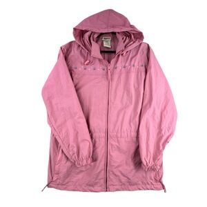 VTG Pink Embroidered Floral Lightweight Hooded Jacket Womens Medium Grannycore
